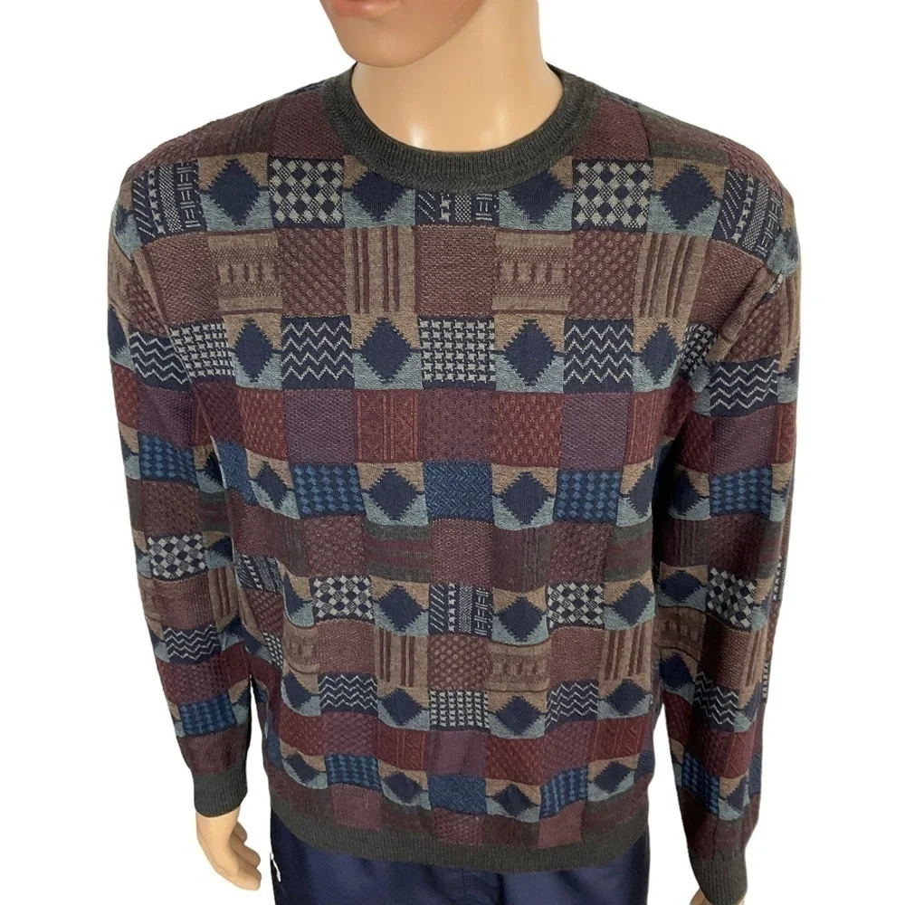 ERMENEGILDO Zegna NWT Multi Pattern Wool CottonSweater size L - 52 Made in Italy